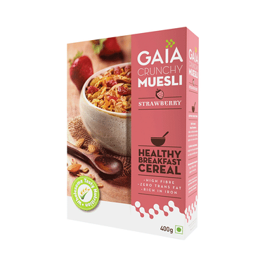 GAIA With Vitamins, Minerals, High Protein & Fibres For Nutrition | Crunchy Strawberry Muesli