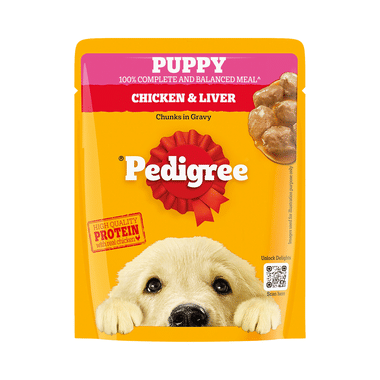 Pedigree Puppy Wet Dog Food | Complete & Balanced Meal for Puppies (70gm Each) with Chicken Chunks in Gravy