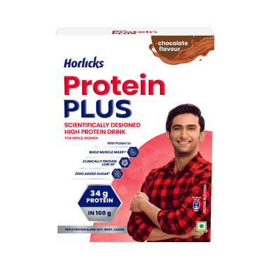 Horlicks Protein Plus With Triple Protein Blend Of Soy, Whey, Casein | No Added Sugar | Flavour Chocolate