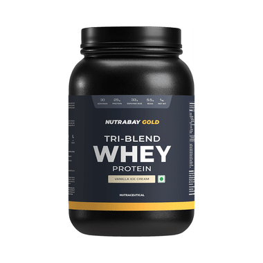 Nutrabay Gold Tri-Blend Whey Protein For Muscle Recovery & Immunity | No Added Sugar | Flavour Vanilla Icecream