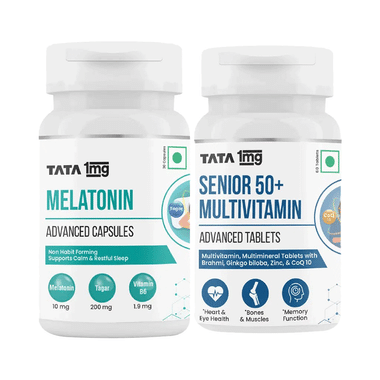 Combo Pack of Tata 1mg Senior 50+ Multivitamin Advanced Tablets (60) & Melatonin Advanced Capsules (30)