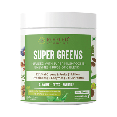 Rooted Active Naturals Super Greens Infused with Super Mushrooms , Enzymes & Probiotic Blend Powder