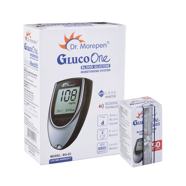 Dr Morepen Combo Pack Of Gluco One BG 03 Blood Glucose Monitoring System With Gluco One BG 03 Blood Glucose 50 Test Strip