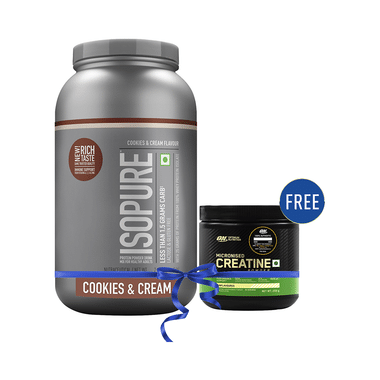 Isopure Whey Protein With Less Than 1.5gm Carbs | For Fitness, Immunity & Skin | Flavour Cookie And Cream Powder With Micronised Creatine Powder Free