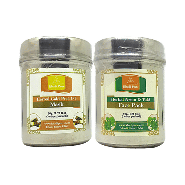 Khadi Pure Combo Pack of Herbal Gold Peel Off Mask & Herbal Neem & Tulsi Face Pack (50gm Each)