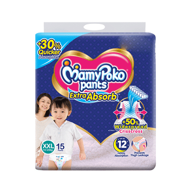 MamyPoko Extra Absorb Diaper Pants | For Up To 12 Hours Absorption | Size +30% Quicker Absorption XXL