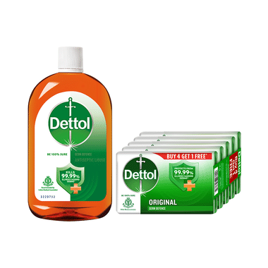 Dettol Combo Pack of Original Bathing Soap Bar (125gm Each) & Antiseptic Disinfectant Liquid (1ltr)