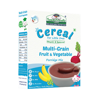TummyFriendly Foods Cereal Multi-Grain Fruit & Vegetable Certified 100% Organic Sprouted Ragi, Oats, Red Lentil, Banana Porridge Mix