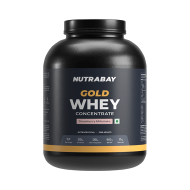 Nutrabay Gold Concentrate Whey Protein For Muscle Recovery | No Added Sugar Powder Strawberry Milkshake