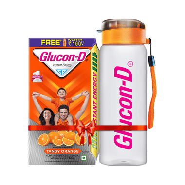 Glucon-D With Glucose, Calcium, Vitamin C & Sucrose | Nutrition Booster Powder Tangy Orange With Sipper Free