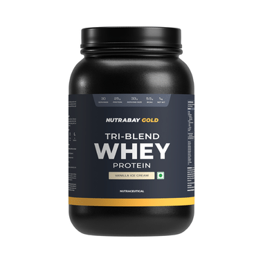 Nutrabay Gold Tri-Blend Whey Protein For Muscle Recovery & Immunity | No Added Sugar | Flavour Vanilla Icecream