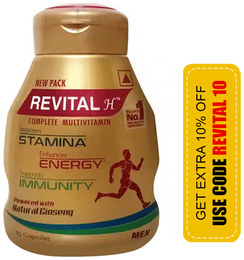 Revital H Men Multivitamin with Calcium, Zinc & Ginseng for Immunity, Strong Bones & Energy