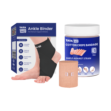 Combo Pack of Tata 1mg Cotton Crepe Bandage 6cm & Tata 1mg Ankle Binder Large