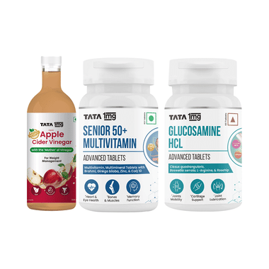 Combo Pack of Tata 1mg Senior 50+ Multivitamin & Multimineral Advance Tablet (60),Glucosamine HCL 1500 mg Tablet (60) & Organic Apple Cider Vinegar (500ml)