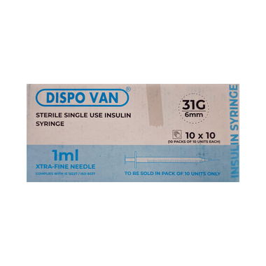 Dispovan (U-40) Sterile Single Use Insulin Syringe 1ml