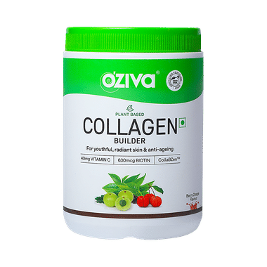 Oziva Plant Based Collagen Builder with Vitamin C & Biotin | Effervescent Tablet for Skin Health | Flavour Berry Orange