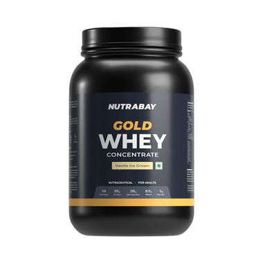 Nutrabay Gold Concentrate Whey Protein For Muscle Recovery | No Added Sugar Powder Vanilla Icecream