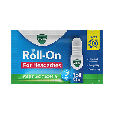 Vicks Action Roll On For Headaches (8ml Each) Fast Action In 2 Minutes, With Menthol & Camphor