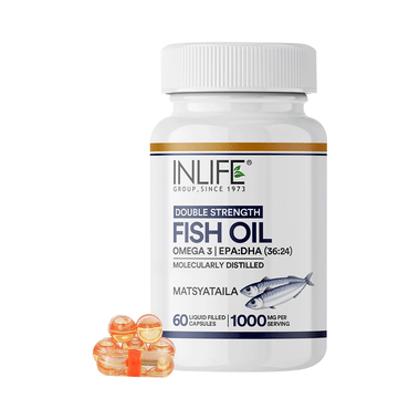 Inlife Fish Oil | Double Strength | Omega-3 1000mg | With EPA & DHA For Heart Health | Capsule