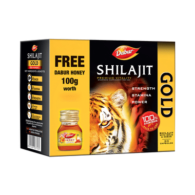 Dabur Shilajit Gold Capsule for Men | For Immunity, Strength, Stamina & Power with 100gm Honey Free