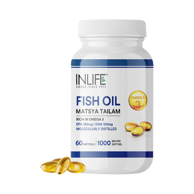 Inlife Omega 3 Fish Oil Matsya Tailam | 1000mg Softgel For Heart Health