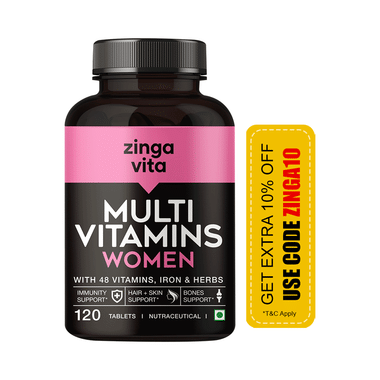 Zingavita Multivitamin Tablet For Women With Iron | For Immunity, Hair, Skin & Bone Health