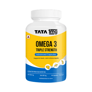 Tata 1mg Triple Strength Omega 3 Fish Oil 1250mg | High Strength Supplement | 560mg EPA & 400mg DHA Capsule