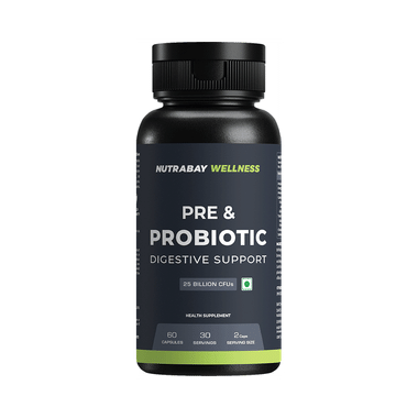 Nutrabay Wellness Pre & Probiotic 50 Billion CFUs Digestive Support | For Metabolism, Immunity & Gut Health | 25 Billion CFUs Capsule