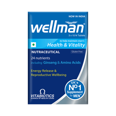 Wellman Gluten Free Health Supplement for Men with Vitamins & Minerals, Ginseng & Amino Acids | For Energy & Vitality | Nutrition Formula