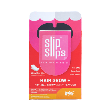 Slip Slip's Hair Grow+ Oral Strip Supports Hair Growth And Follicles Nourishment Natural Strawberry