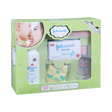 Johnson's Baby Care Collection Gift Box With Organic Cotton Bib & Baby Comb - 5 Gift Items