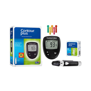Contour Plus Sugar Testing Machine | Contour Glucometer with 25 Free Blood Glucose Test Strips