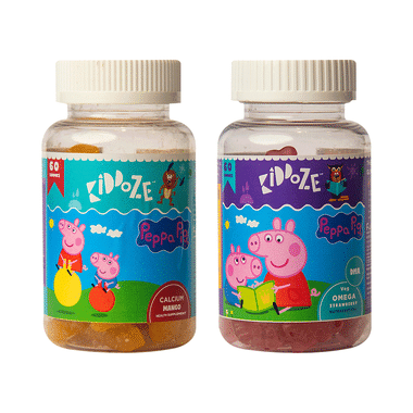 Kiddoze Combo Pack Of Calcium & Omega & DHA Gummies (60 Each)