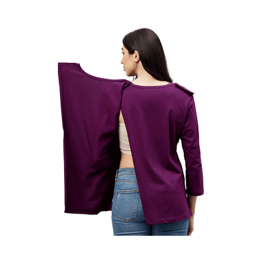 Haxor Women's Round Neck Wine Open Back 3/4 Length Sleeve Adaptive Top Small