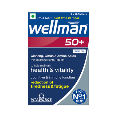 Wellman 50+ Health Supplement For Men's Cognitive & Immune Function | Gluten Free Tablet