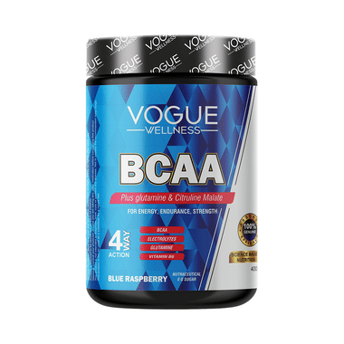 Vogue Wellness BCAA Supplement Boost Strength Stamina Energy Performance Muscle Recovery & Endurance Blue Raspberry
