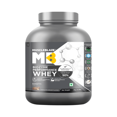 MuscleBlaze Biozyme Performance Whey Protein Powder | Flavour Chocolate Hazelnut