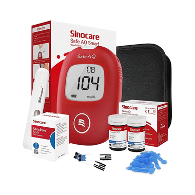 Sinocare Safe AQ Smart Glucometer Set With 10 Strip And Extra 50 Strip With 50 Lancets