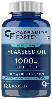 Carbamide Forte Cold Pressed Flaxseed Oil 1000mg | With Omega 3,6 & 9 | Softgel Capsule for Heart, Joints & Digestion