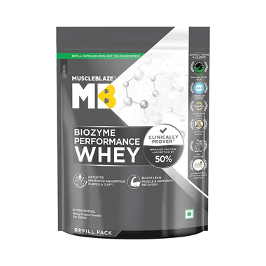 MuscleBlaze Biozyme Performance Whey Protein Powder | Flavour Rich Chocolate Refill Pack