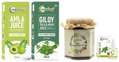 Nutriorg Immunity Booster Kit (Amla Juice & Giloy Tulsi Neem Juice 500ml Each, Vedic Chyawanprash 250gm and Tulsi Ark 30ml) Nutriorg Immunity Booster Kit (Amla Juice & Giloy Tulsi Neem Juice 500ml Each, Vedic Chyawanprash 250gm and Tulsi Ark 30ml)