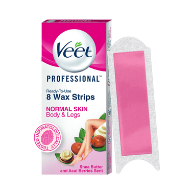 Veet Professional Waxing Strips Kit for Dry Skin, 8 Strips | Gel Wax Hair Removal for Women | Up to 28 Days of Smoothness | No Wax Heater or Wax Beans Required for Normal Skin
