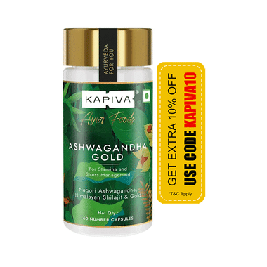 Kapiva Ayur Foods Ashwagandha Gold Capsules with Shilajit & Gokshura | For Stamina & Stress Management