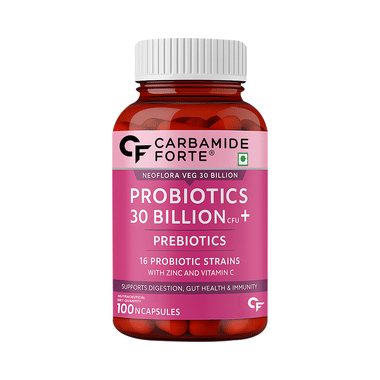 Carbamide Forte Probiotics 30 Billion CFU + Prebiotics 100mg | Vegetarian Capsule For Gut Health, Digestion & Immunity