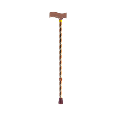 MCP Brown Carving Design Premium Aluminium Imported L-Type Walking Stick Universal