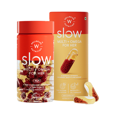 Wellbeing Nutrition Slow Multi + Omega For Her Multivitamin Vegan Omega-3 Oil, B-complex Capsule