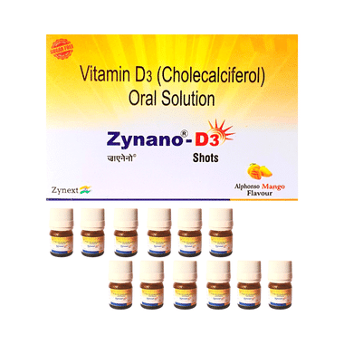 Zynano D3-Cholecalciferol Oral Solution,Vitamin D3 Shots,D3 Liquid,D3 Syrup,Sugar free (5ml each) Alphonso Mango