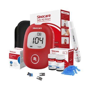 Sinocare Safe AQ Smart Glucometer Blood Glucose Monitoring Kit With 50 Test Strips & 50 Lancets