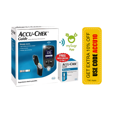Accu-Chek Guide Wireless Blood Glucose Monitoring System Glucometer With 10 Test Strips Free
