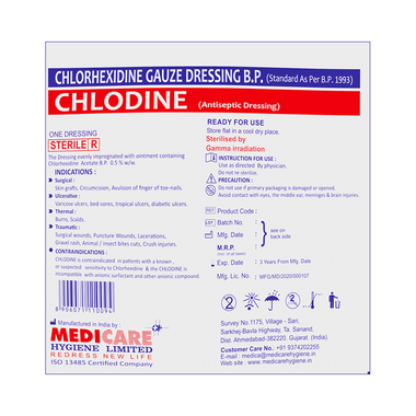 Medica Chlodine Chlorhexidine Gauze Dressing 10cm X 10cm